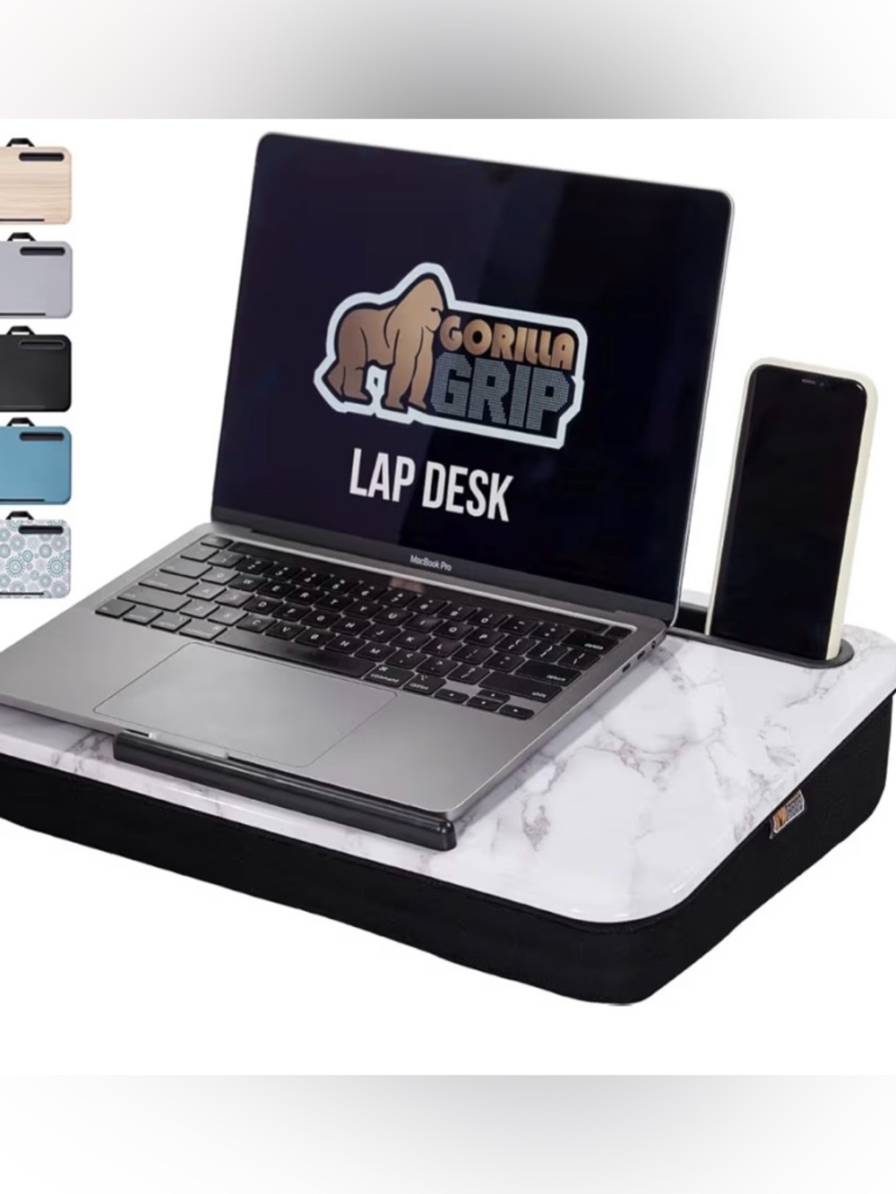 NWT - Gorilla Grip White Marble Compact Portable Lap Desk With Phone Holder
